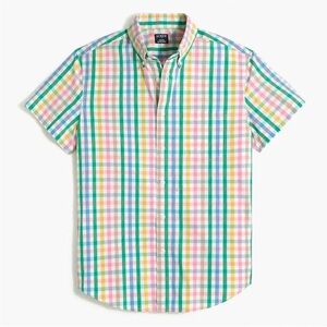J.Crew Men Slim Short-Sleeve Flex Washed Casual Shirt Multicolor Plaid NWT Med
